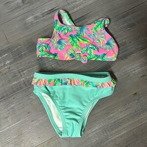 2 piece swim suit for girls. Teal and pink. Size 4t